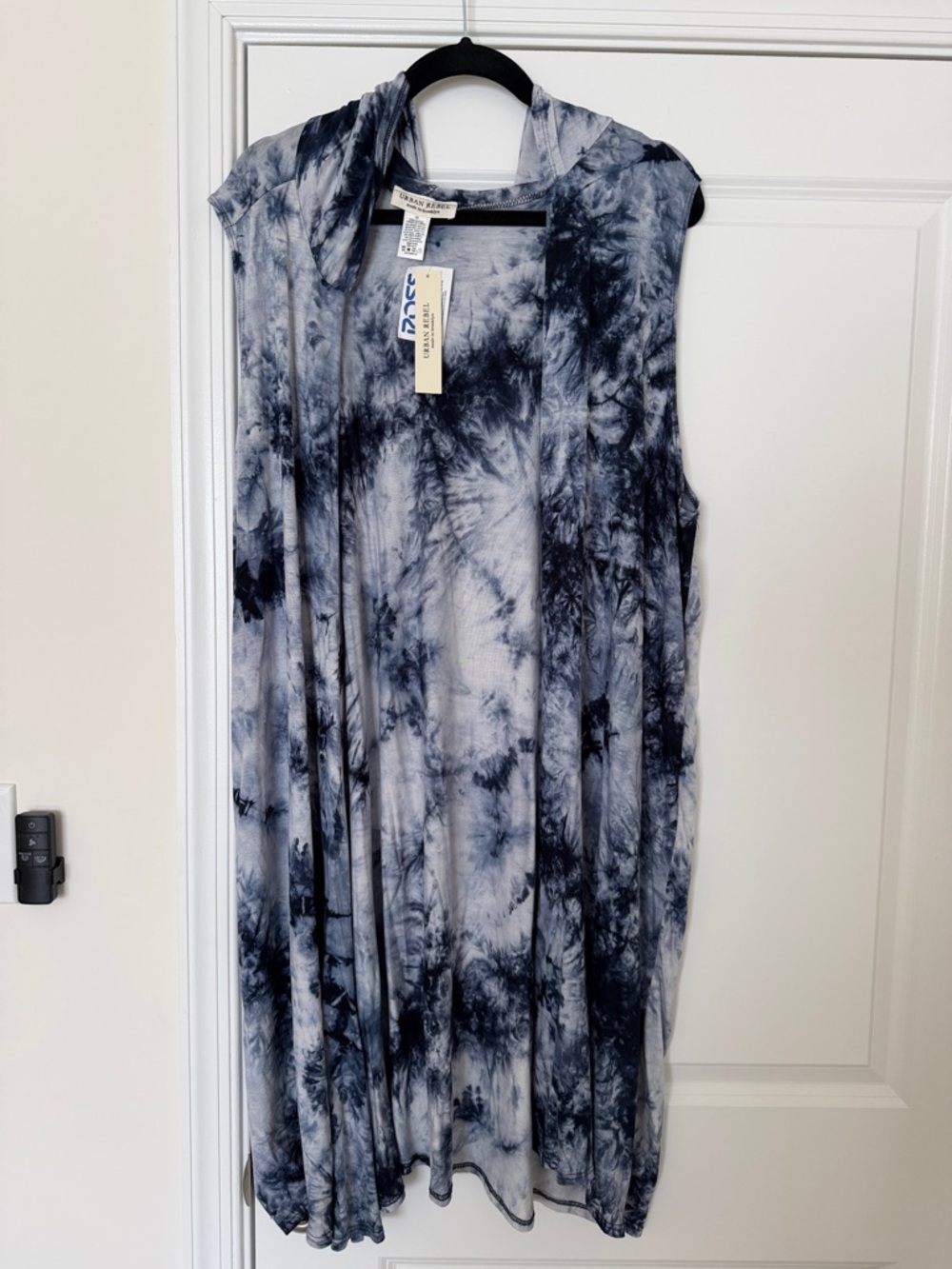 Dressbarn Sleeveless Tie-Dye Hooded Duster Vest - Blue